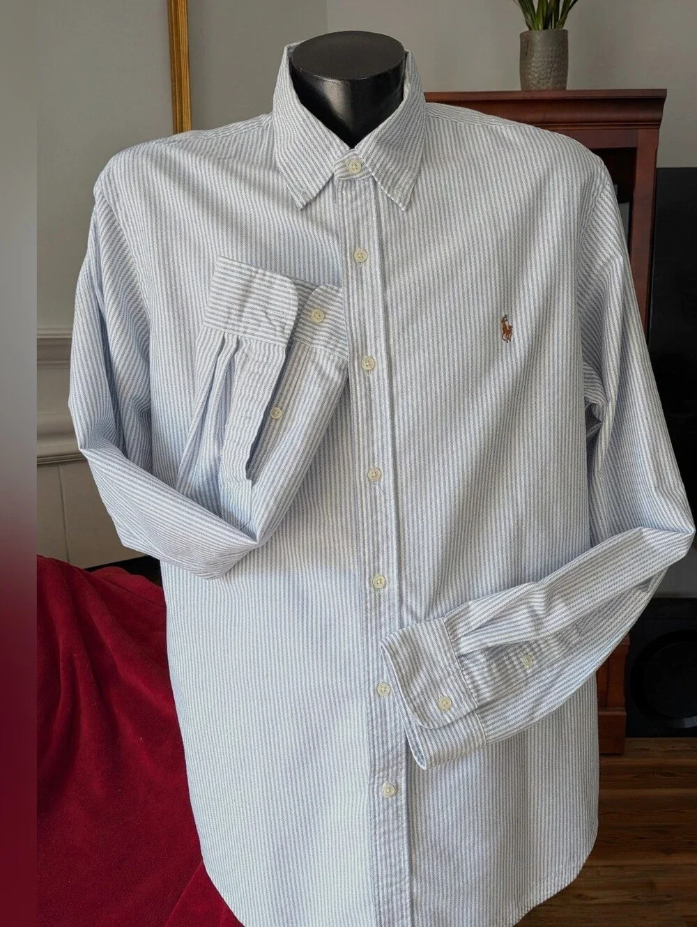 Polo Ralph Lauren Men's Light Blue Pinstripe Button-Down Oxford Shirt XL
